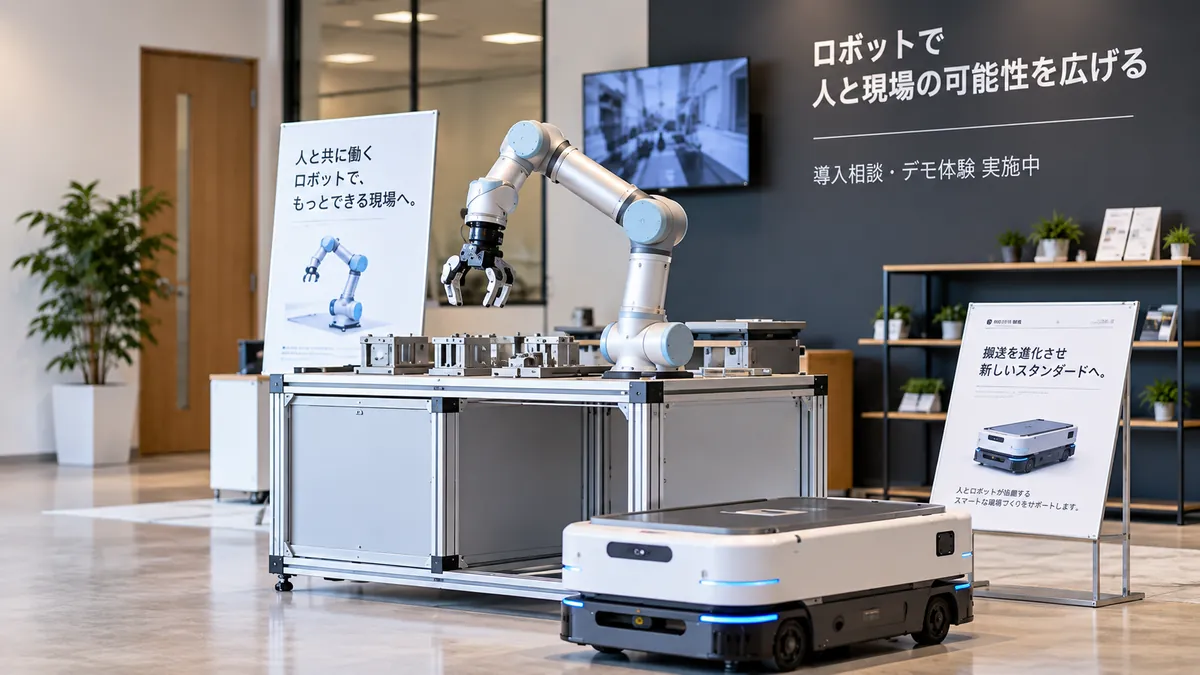 AMRと協働ロボットが展示された相談しやすいロボットショールーム